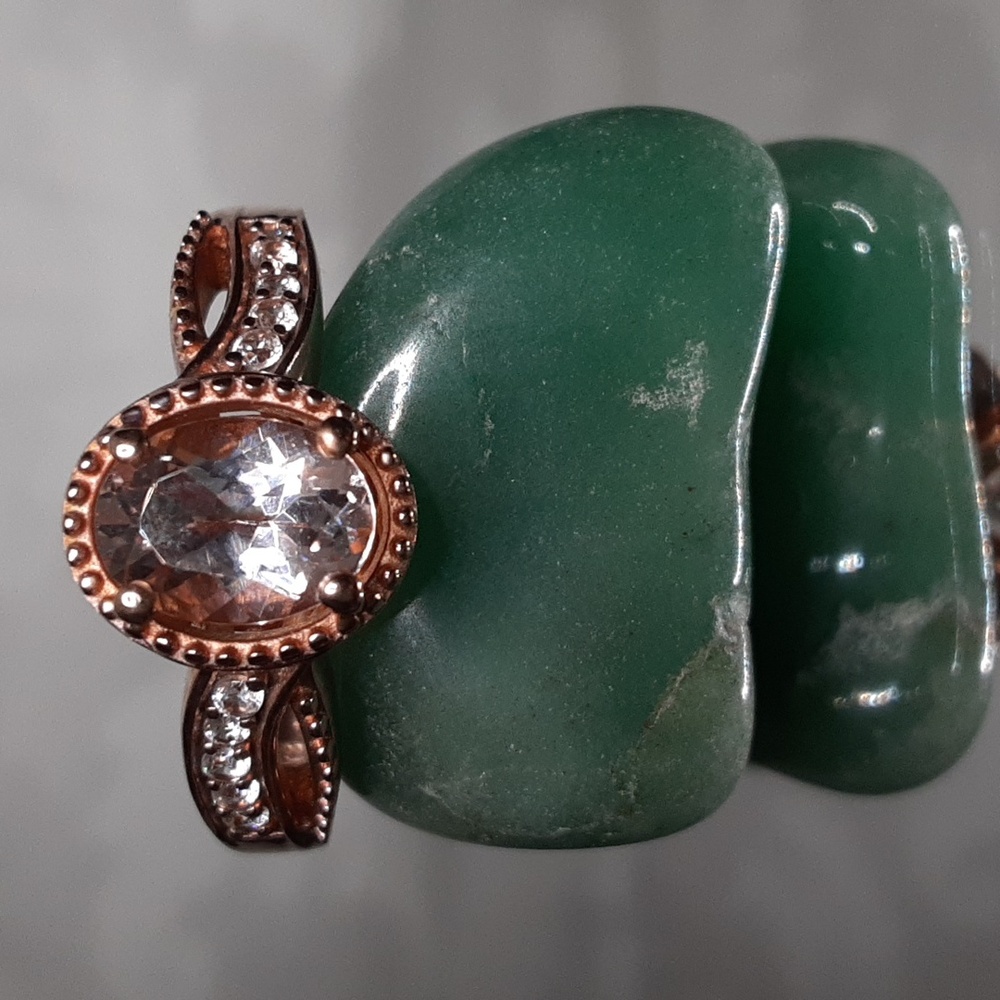 925 Rose Gold Over Sterling, Morganite And Zircon Ring.